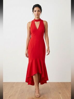 Amanda Uprichard Red High-Low Halter Dress